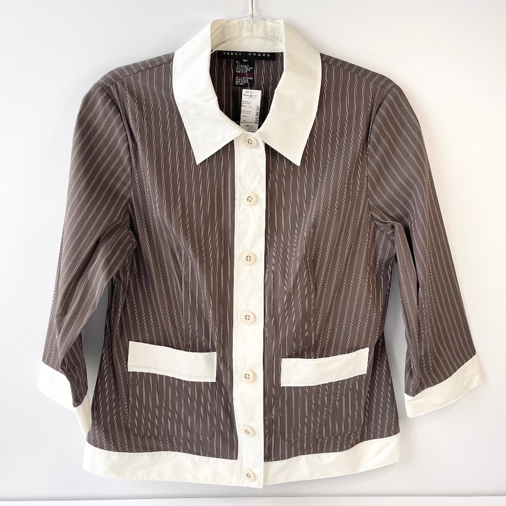 NWT Yansi Fugel Women’s Stripe Button Jacket Brown Size Medium Boutique
